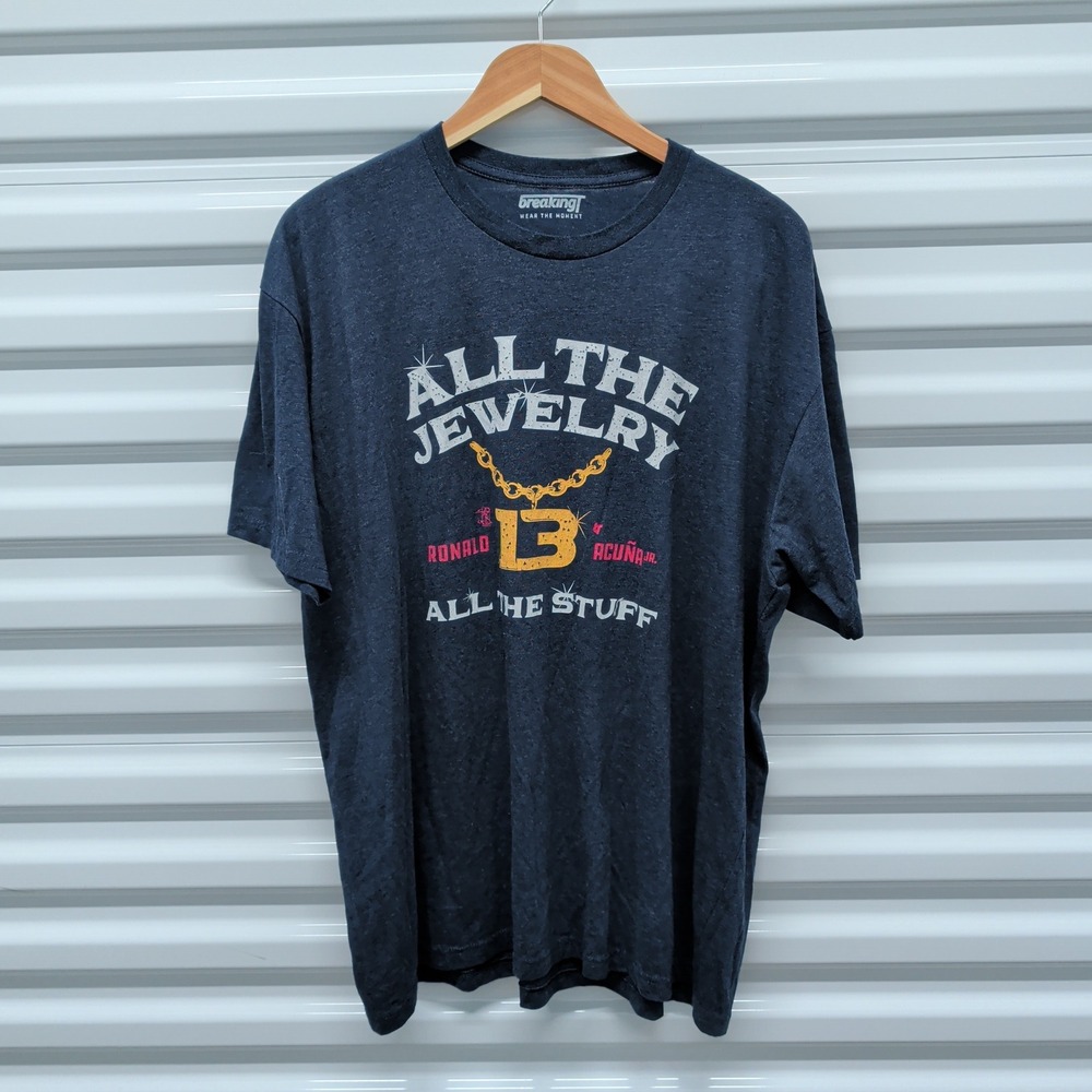 BreakingT Mens Ronald Acuña Jr Graphic T-Shirt XL Navy Blue All The Jewelry Tee — photo 2